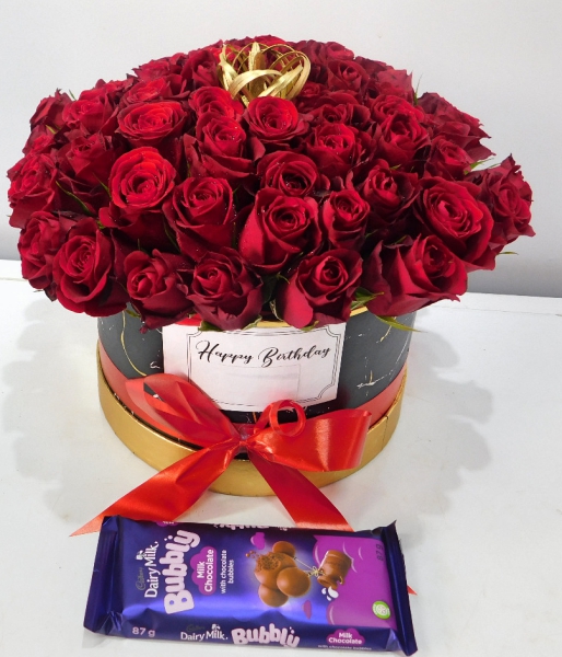 Roses hat bouquets with chocolate in Nairobi